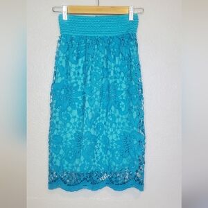 💚5/$25 NWT Turquoise Crochet Lace Overlay Midi Pencil Skirt Size Small | Medium